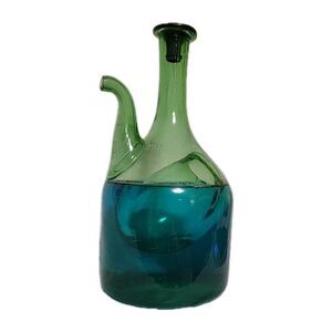 Vintage Italian Hand Blown, Green Glass Wine Decanter w/ Ice Chamber ITALY MCM